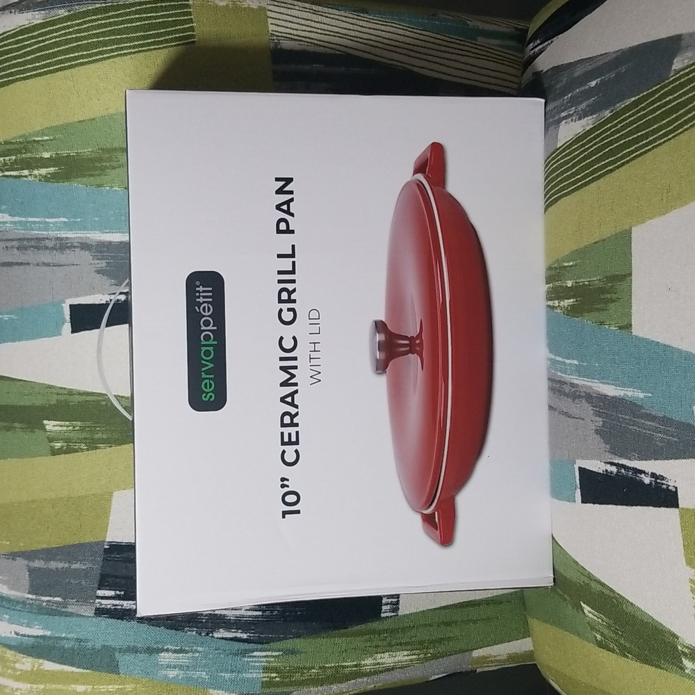 Servappetit Modern Simplicity 10 inches Ceramic Grill Pan With Lid In Red NIB